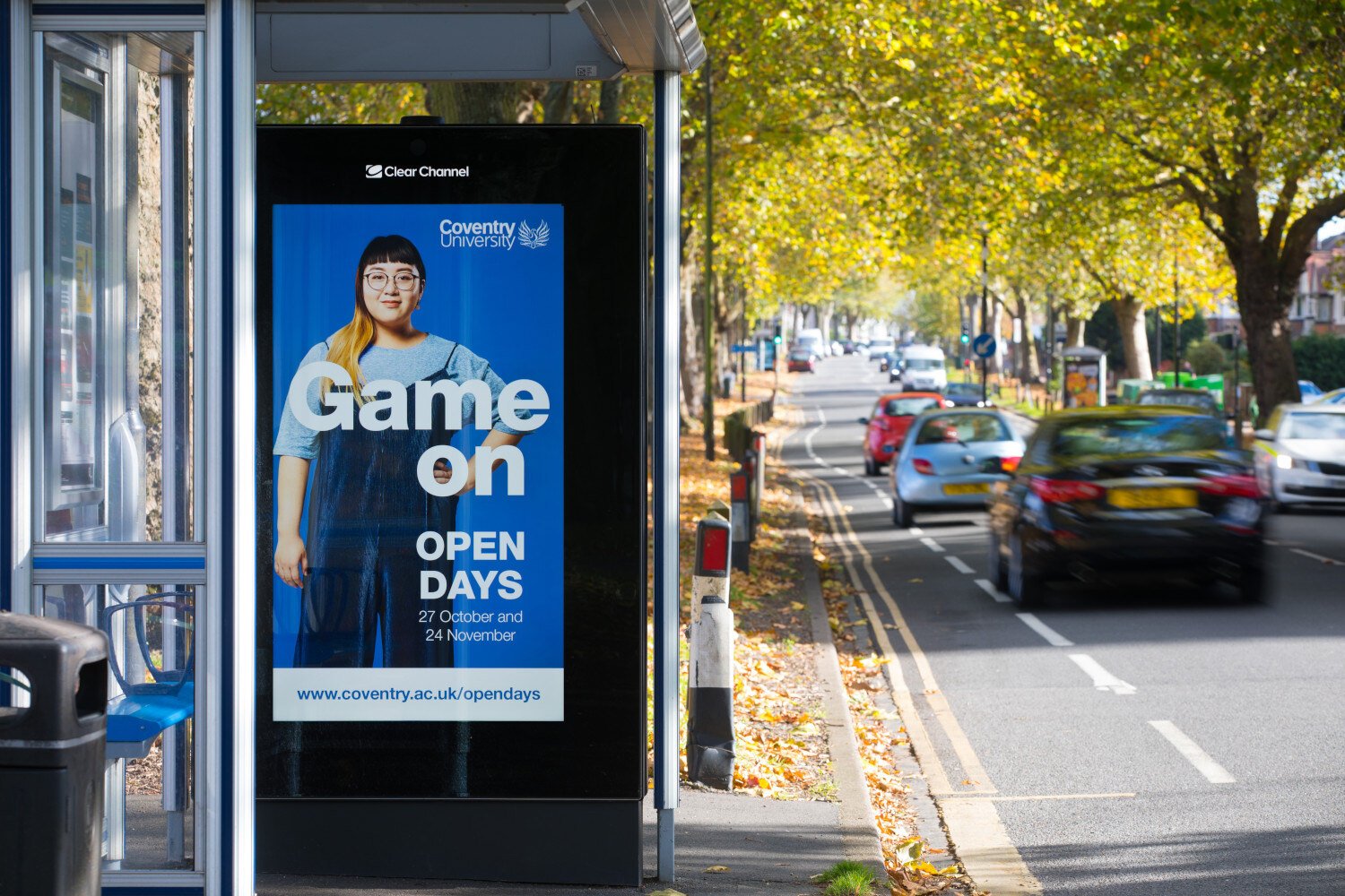Coventry Uni advertising on an Adshel Live screen